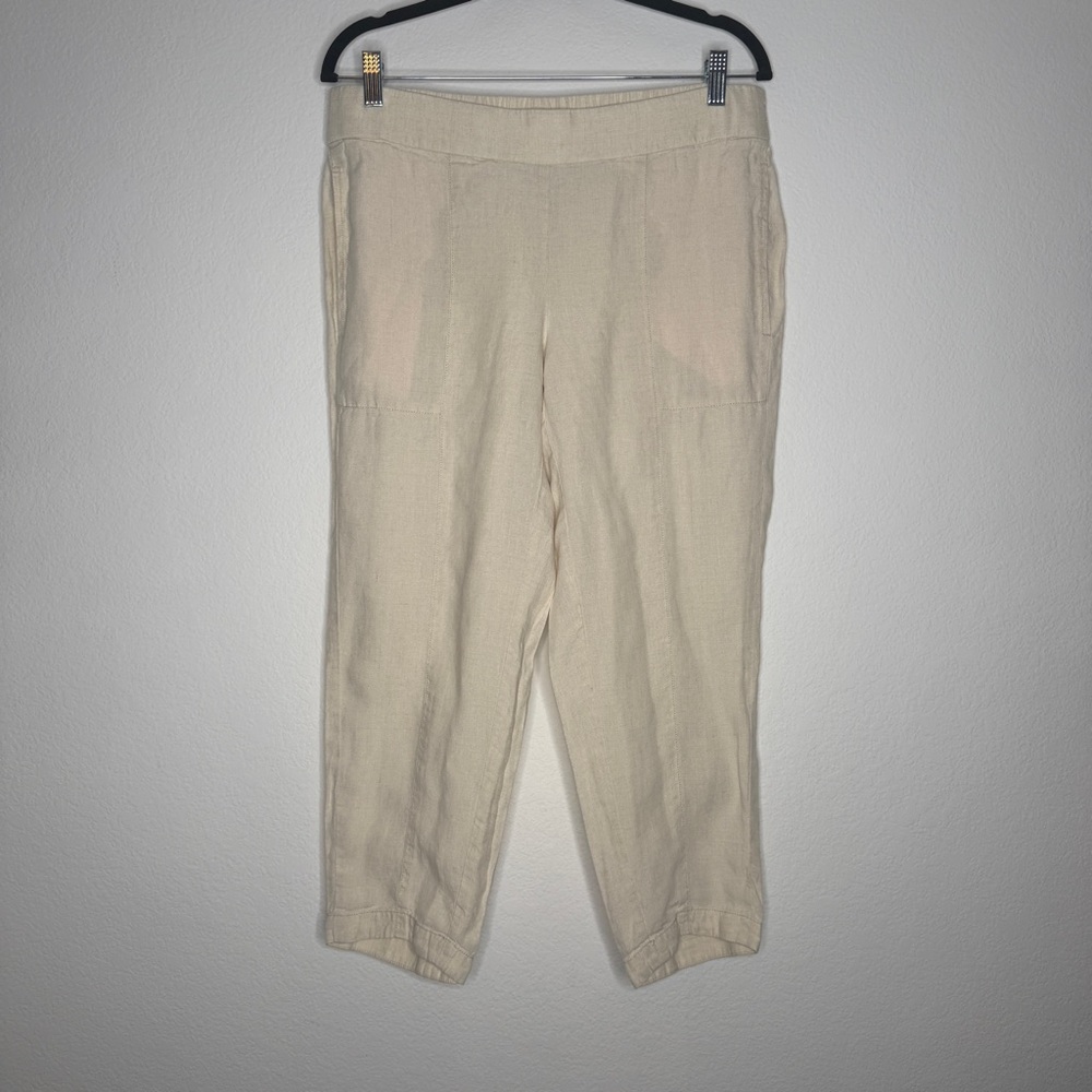 Eileen Fisher Pants Organic Linen Pull On Ankle Length Elastic Waist Size S